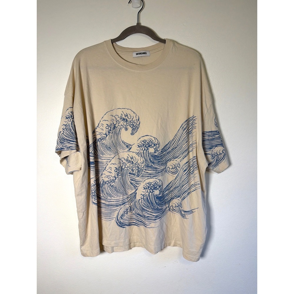 Daydreamer Oversized Exploded Wave Graphic T-Shirt Blue One Size Made in USA